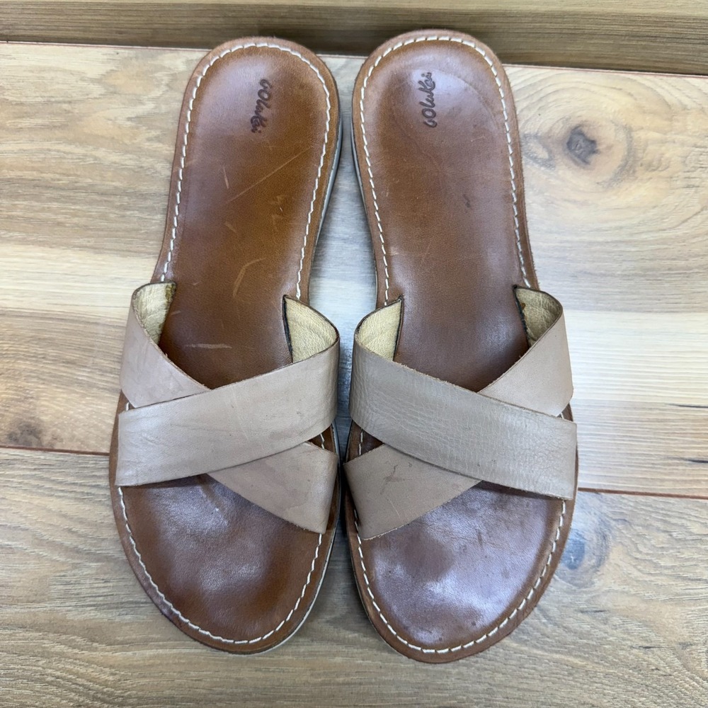 Olukai Sandals Ke'a Sandals Womens 10 Tan Leather Slide Vacation Resort Summer - Picture 5 of 11